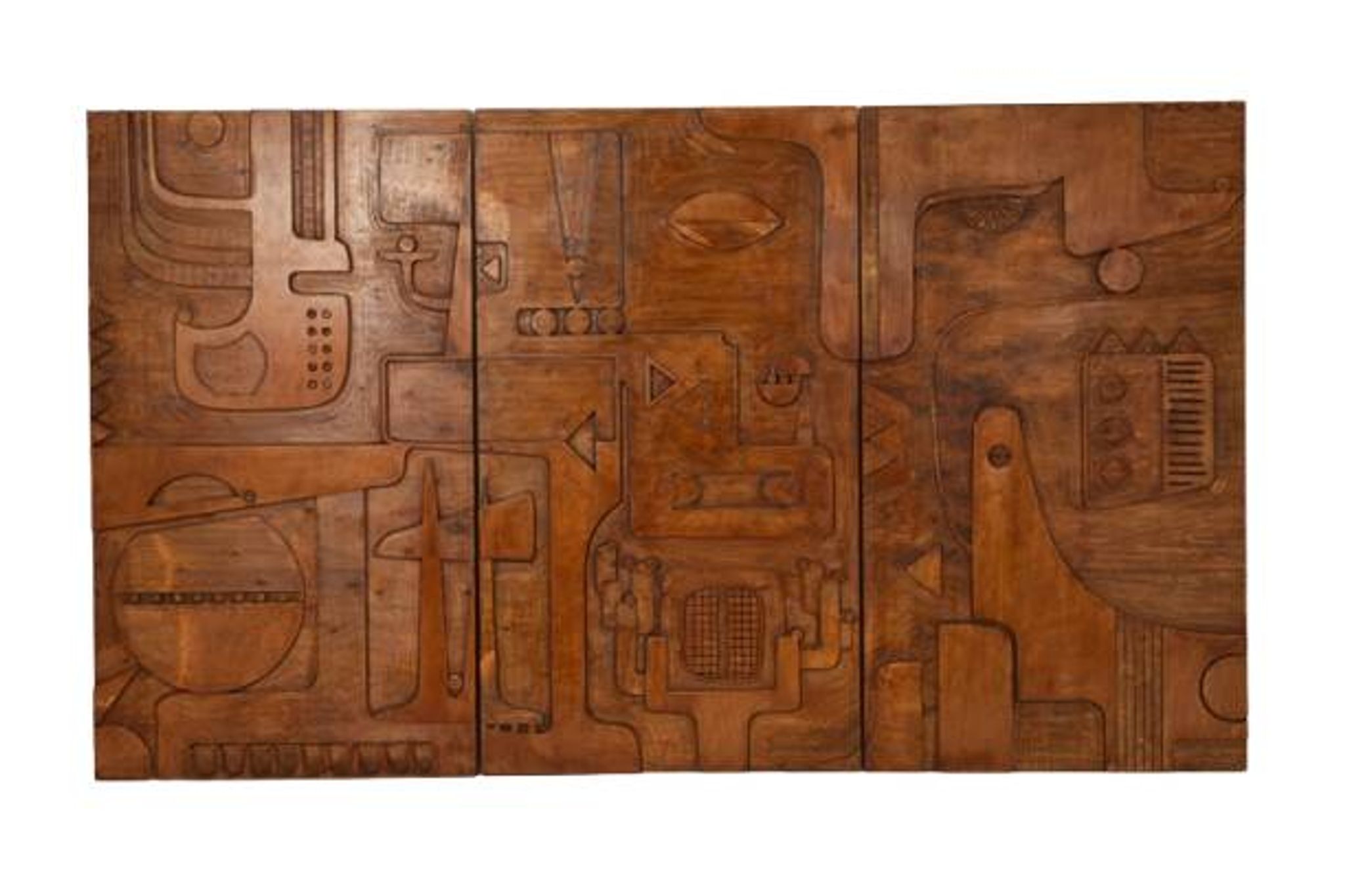 Victoire de Segonzac. Panneau triptyque en bois sculpté. Contemporain