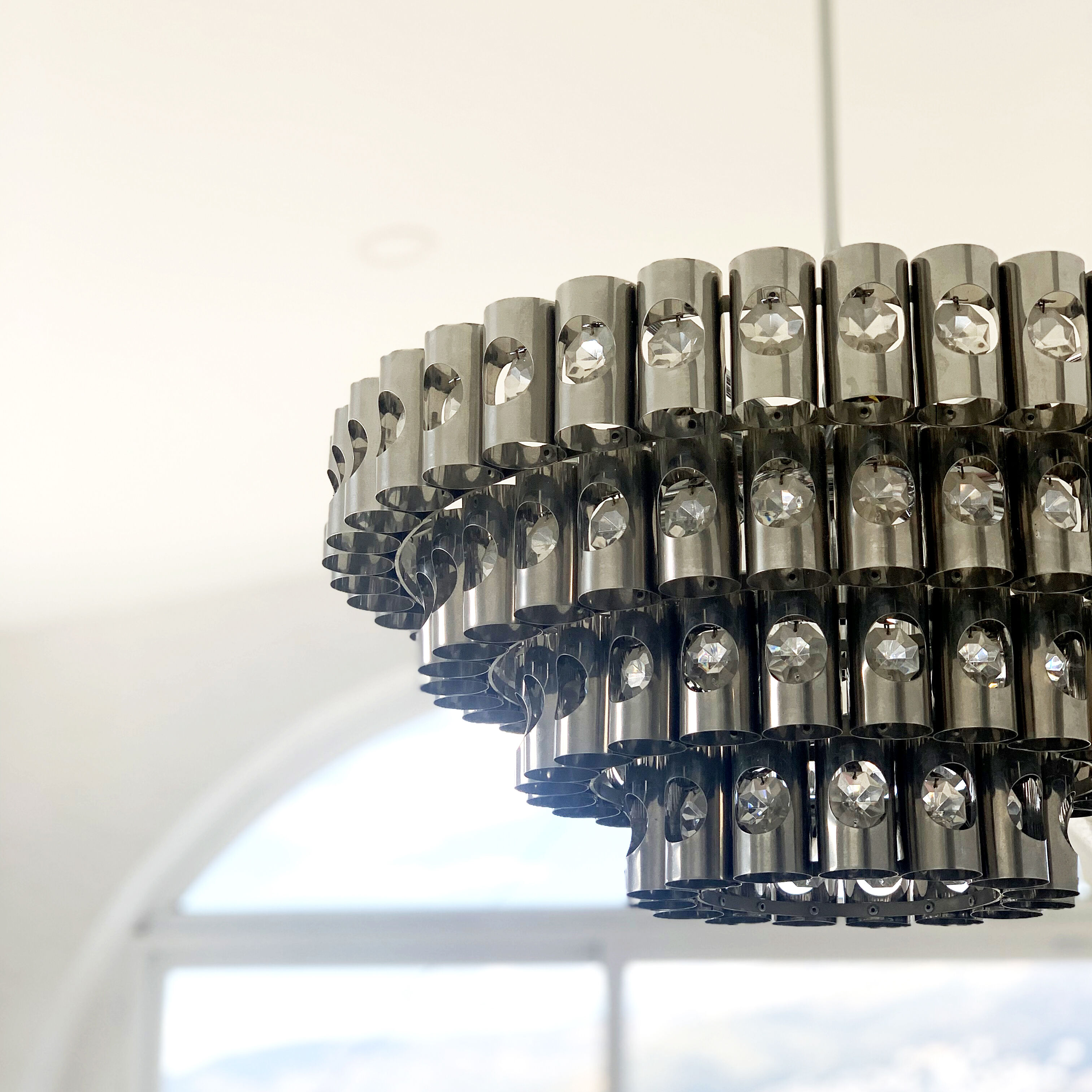 Chandelier in chrome metal tubes, 60s