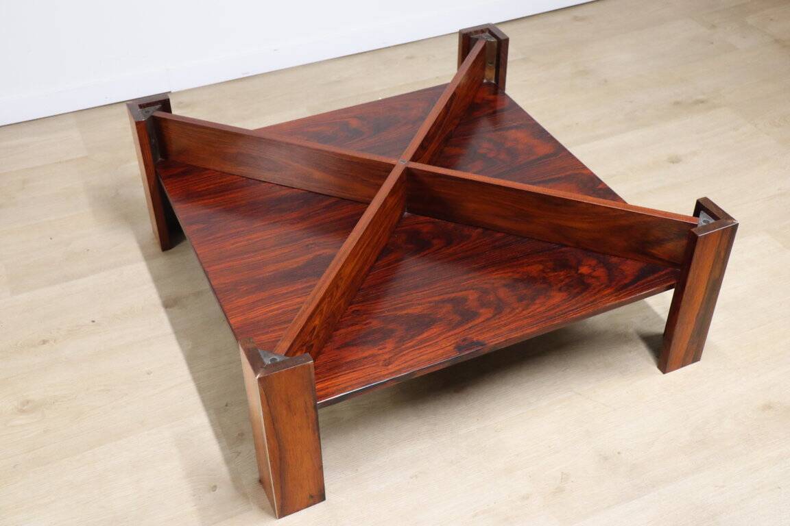 Scandinavian coffee table Mobelintarsia – Rosewood & smoked glass – 1960s
