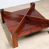 Scandinavian coffee table Mobelintarsia – Rosewood & smoked glass – 1960s