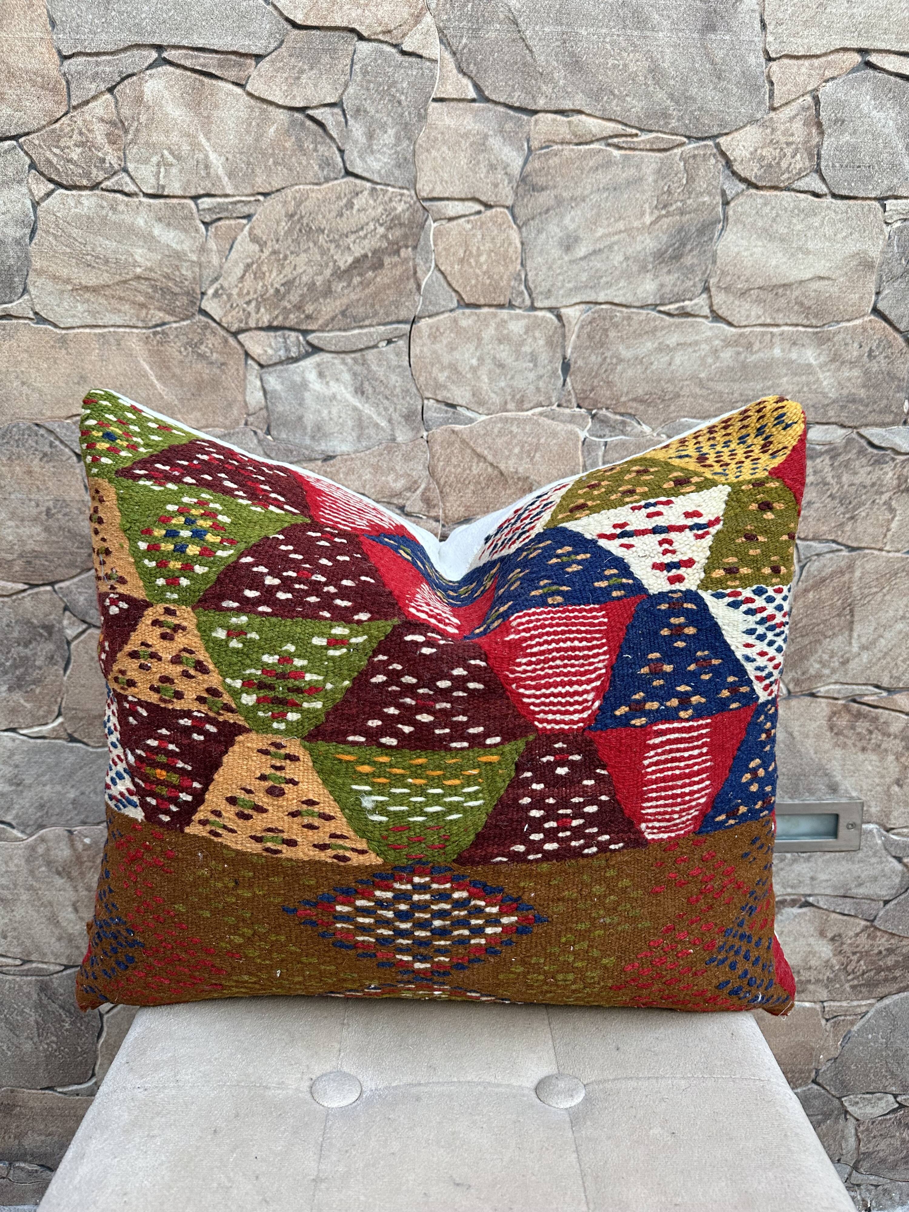 Housse de coussin kilim berbère vintage, coussin en laine marocaine