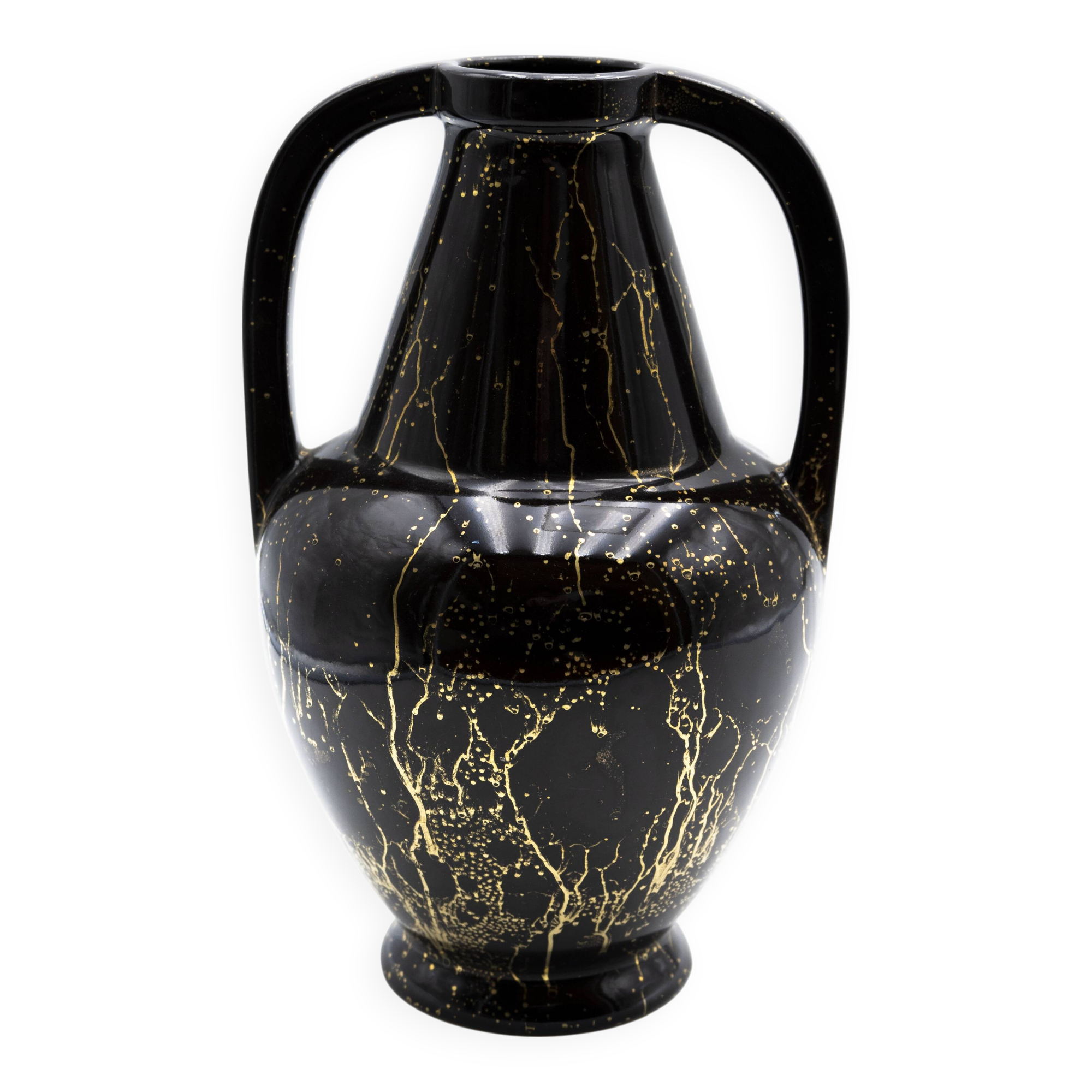 Lucien Brisdoux black and gold art deco vase