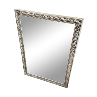 Miroir art déco en stuc argenté  66x45cm