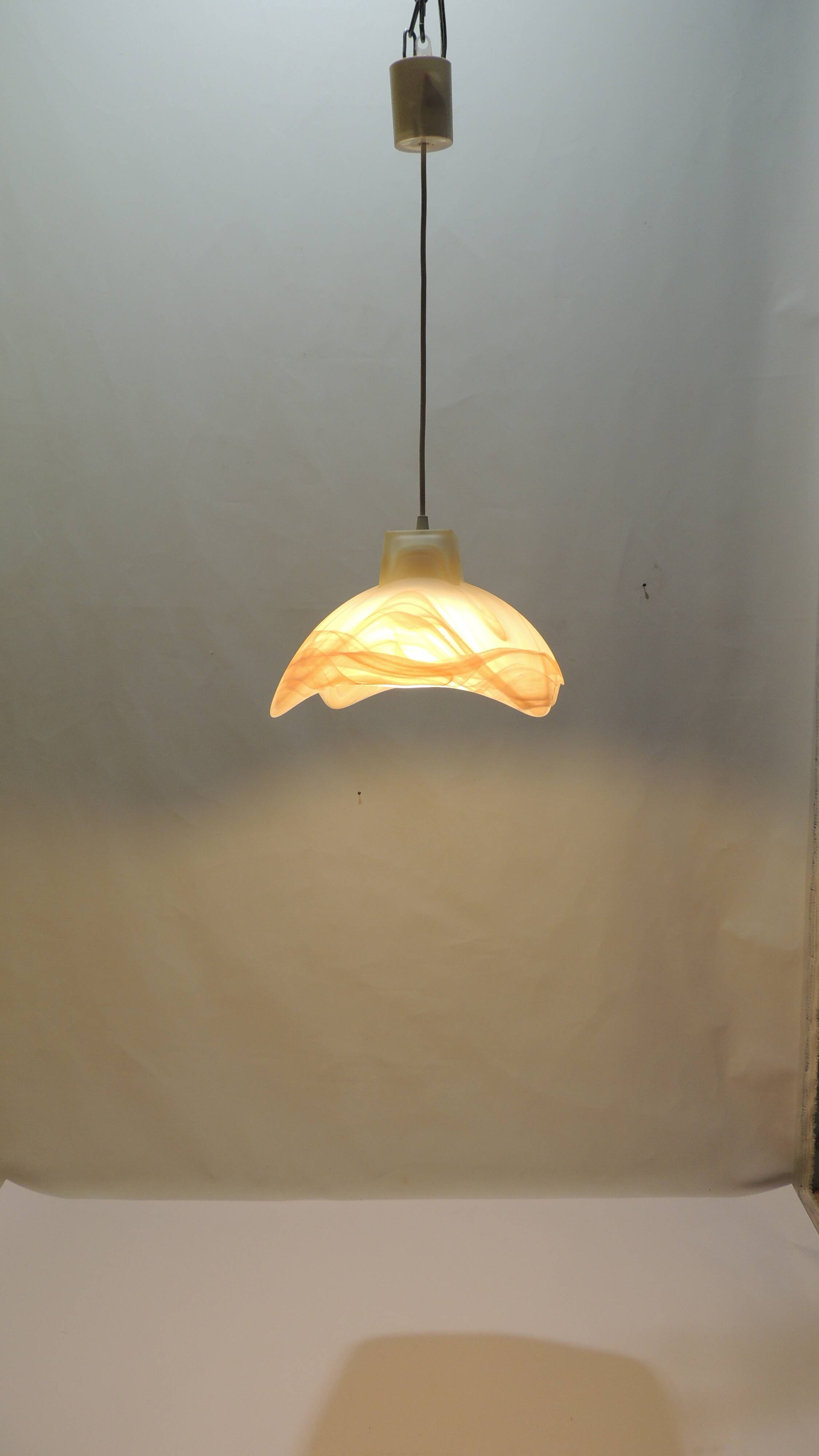 1970s vintage honey marbled glass suspension – retro design light fixture