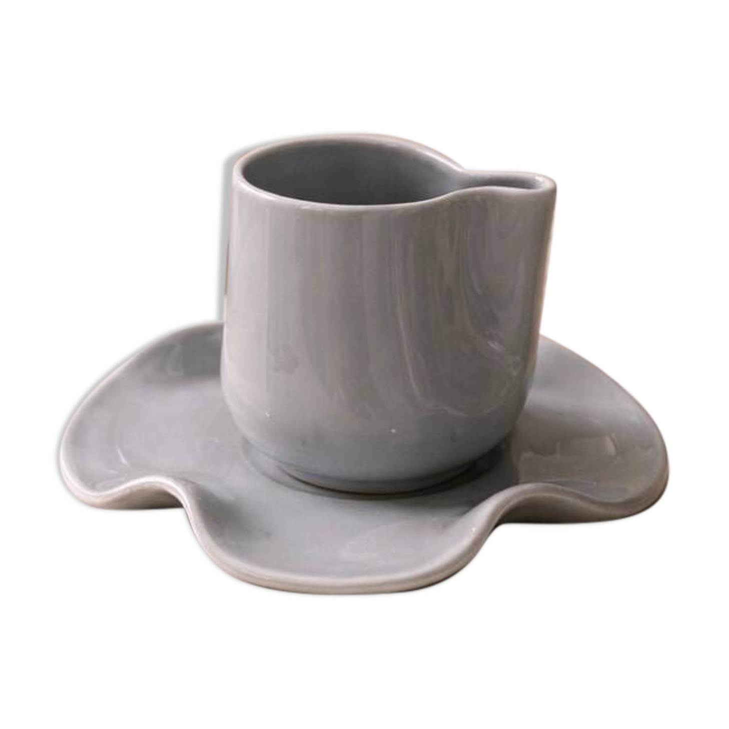 Set tasse & soucoupe ondulée céramique - bleu gris