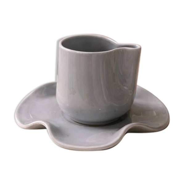 Set tasse & soucoupe ondulée céramique - bleu gris