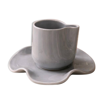 Set tasse & soucoupe ondulée céramique - bleu gris