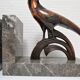 Pair of greenhouse books bird Art Deco metal patinated marble
