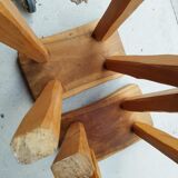 Pair of brutalist Japanese solid elm stools