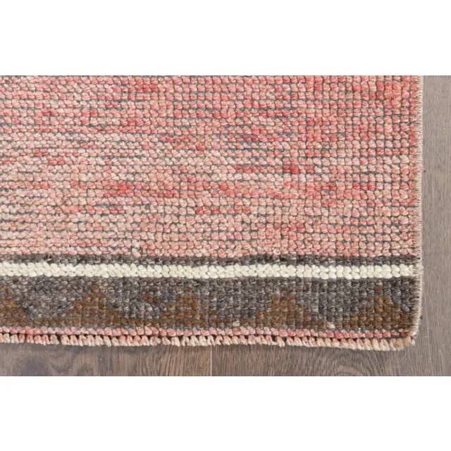 1970s Turkish Oushak Handmade Wool Cotton Pink Runner Rug 100x349