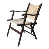 Fauteuil pliant "safari " en bois et toile écru, 1960/1970
