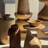 Natural solid mango side table (monoxyle) with conical legs.