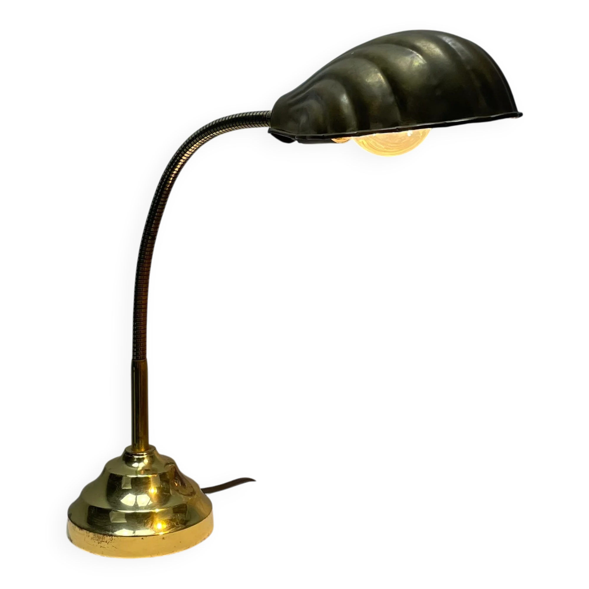 French table lamp in brass with a shell-shaped shade from the 1950s.