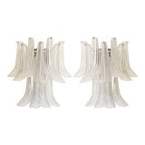 Contemporary Transparent Diamanted Murano Glass "Selle" Wall Sconces in Mazzega Style - A Pair