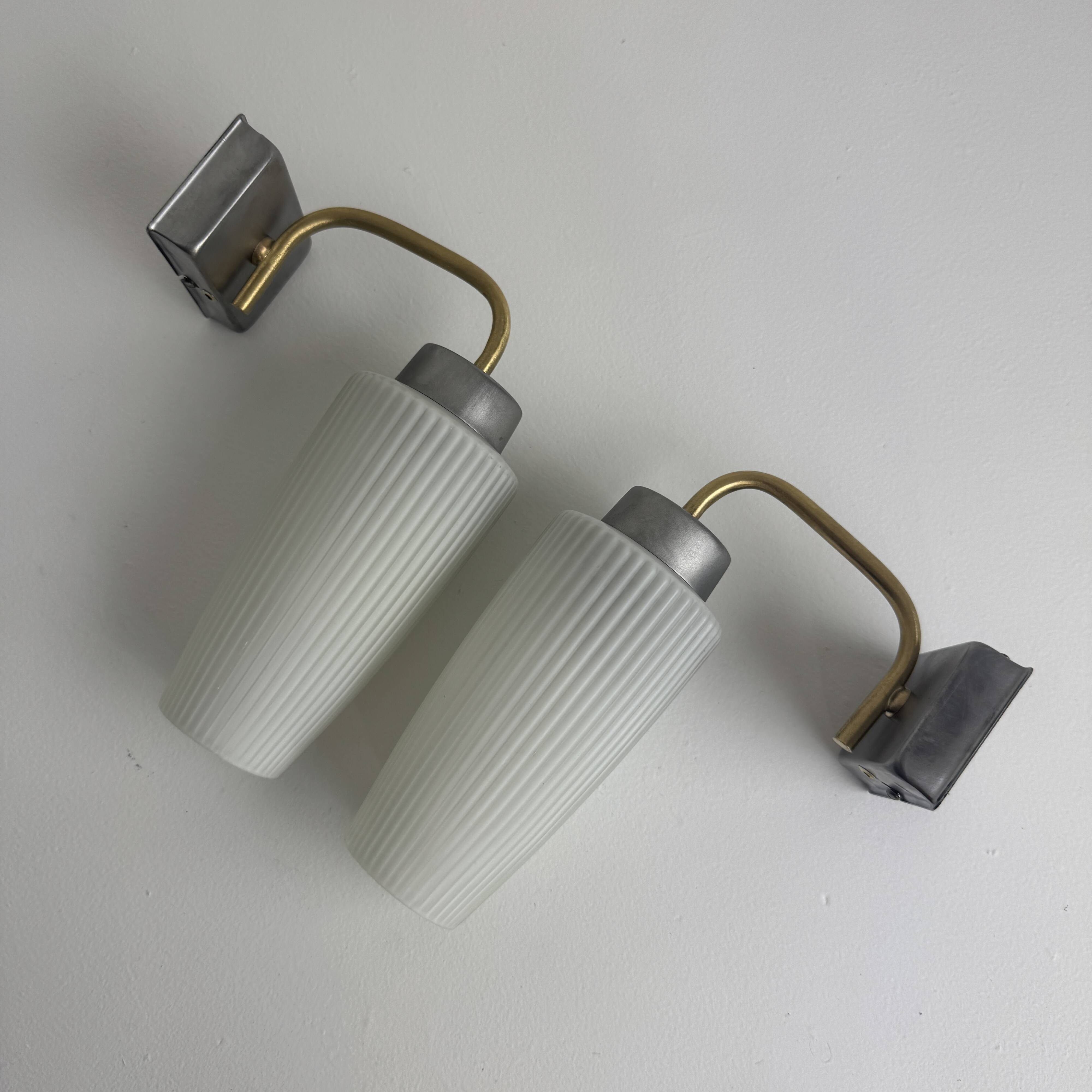 Pair of vintage fluted glass wall lights