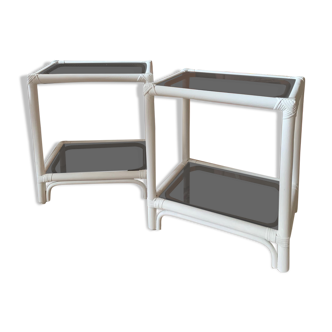 Pair of bedside tables in rattan smoked glass