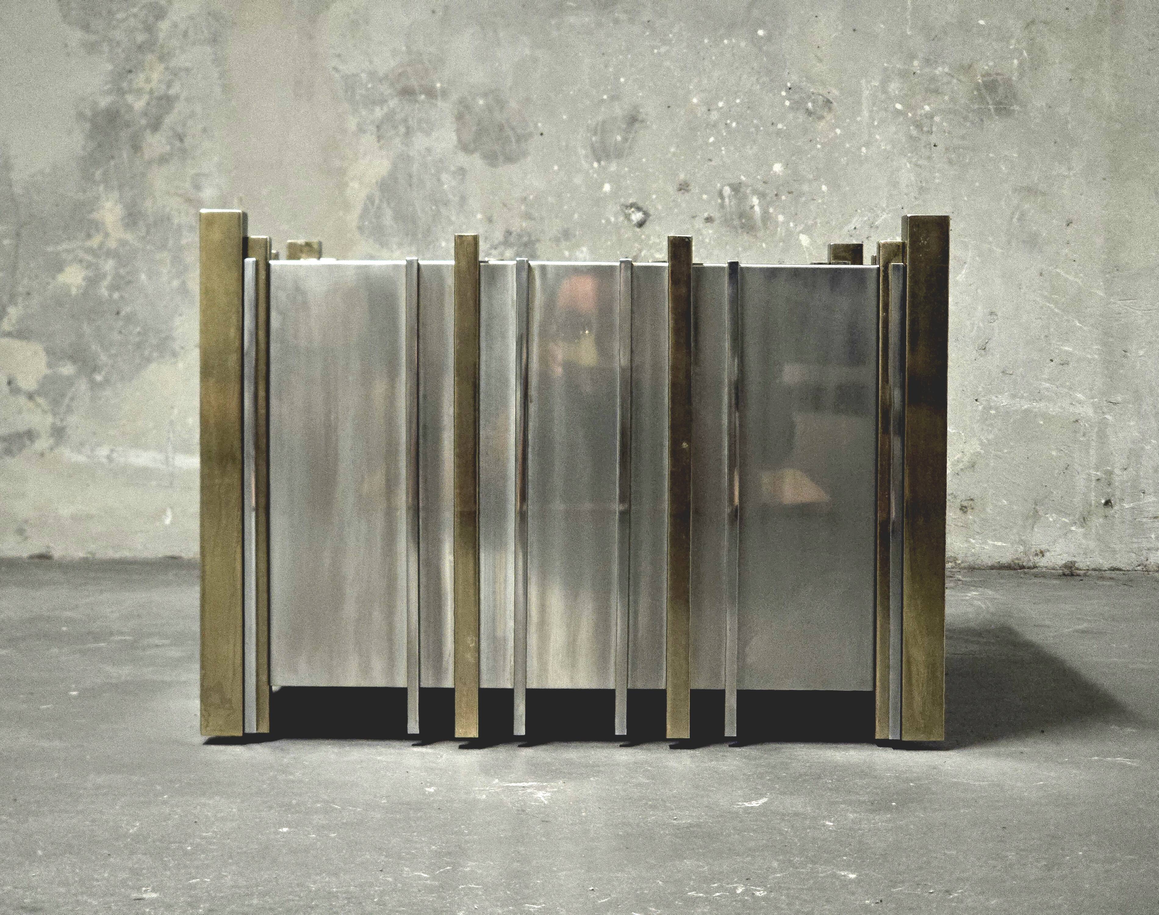 Romeo Rega for Zevi, attributed to – Chrome and brass planter, It