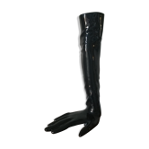 Black earthenware vase gloved hand