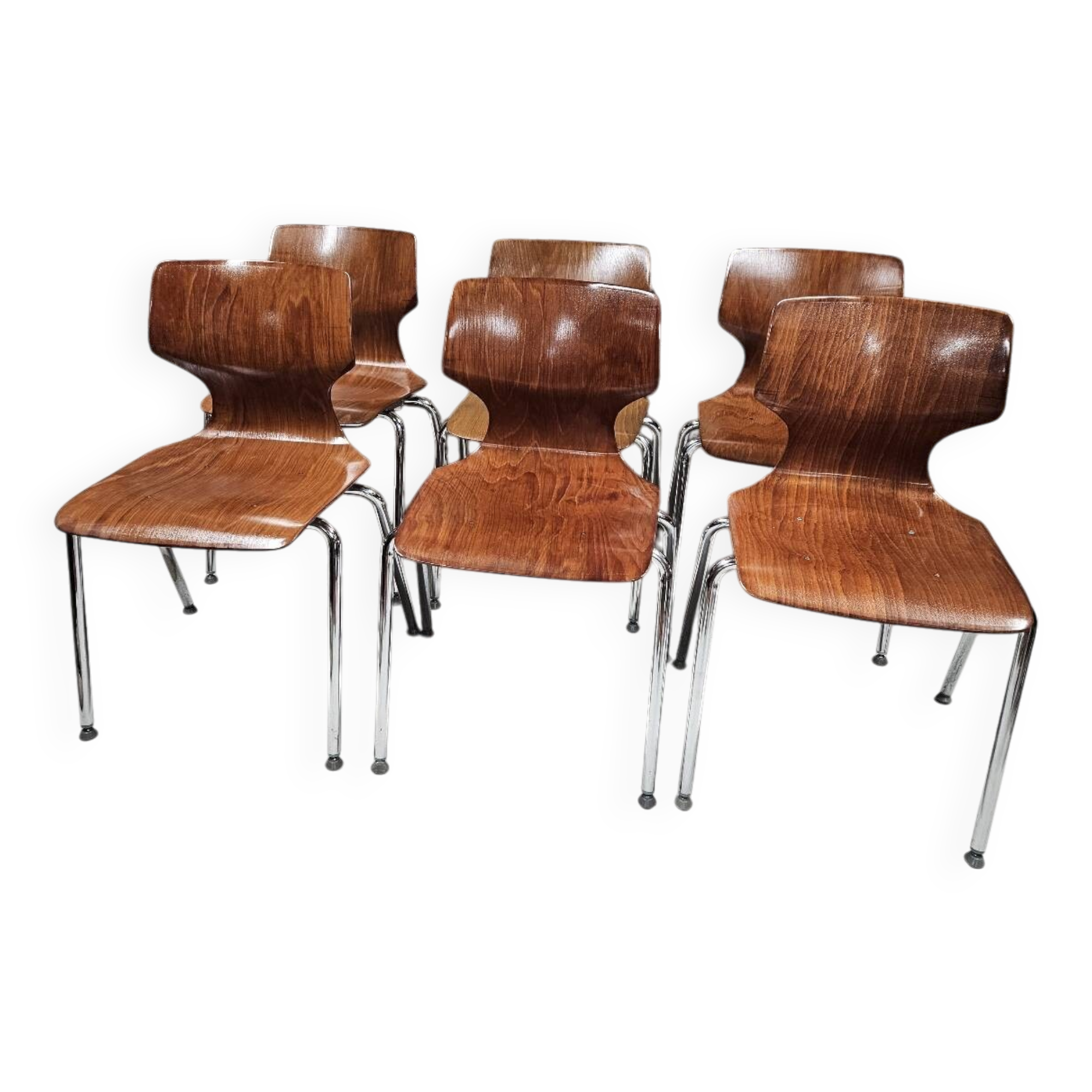 Lot of 6 Flötotto pagwood chairs 1960