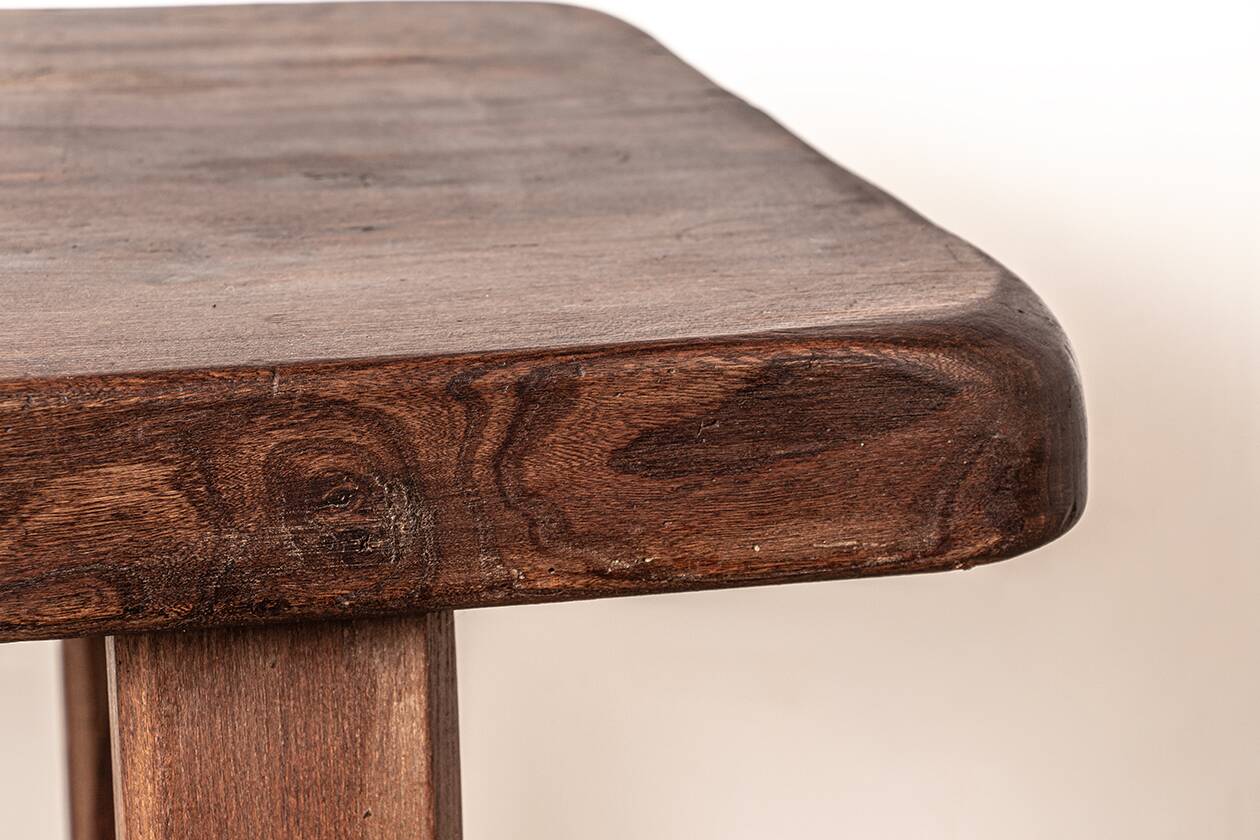 Large brutalist dining table in solid Elm, inspired by Olavi Hanninen, 1960.