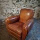 Fauteuil club français vintage en cuir, années 1940–1950 – fauteuil en cuir pleine fleur cognac