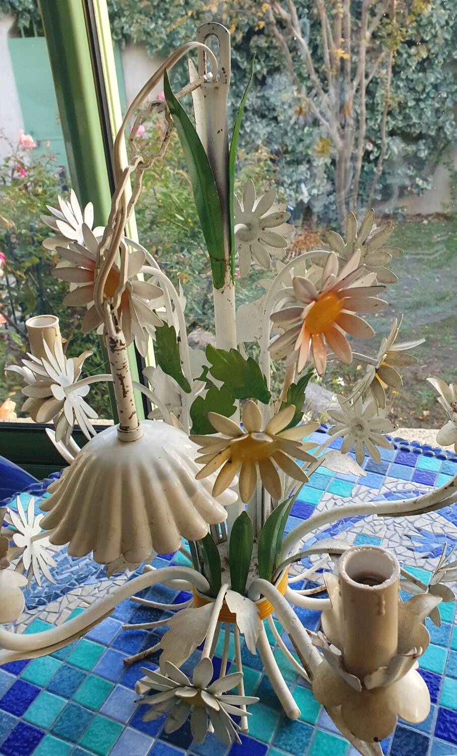 Wrought iron flower chandelier