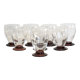 Set of 8 art deco wine or water glasses and red-brown coloured foot