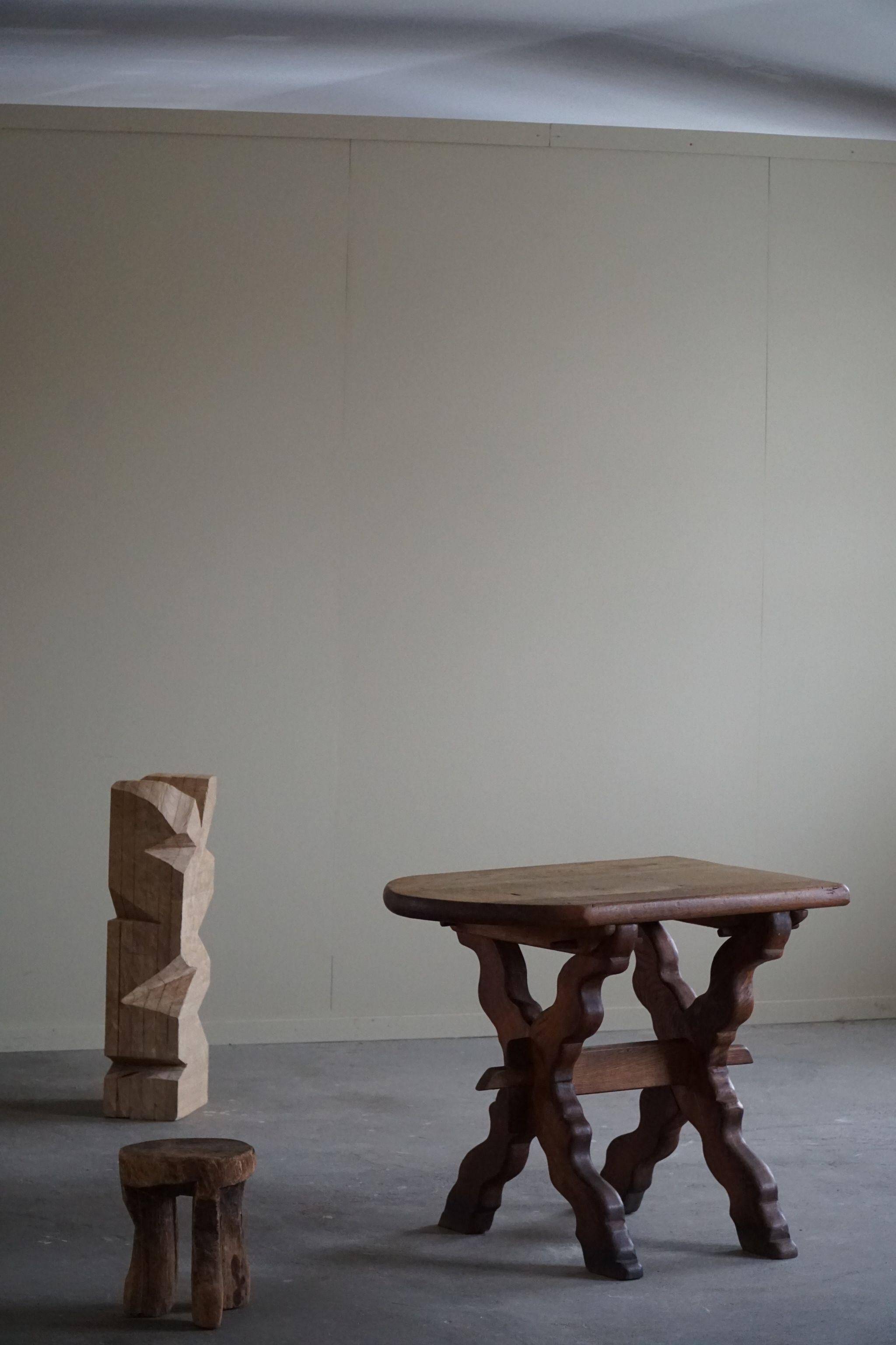 Brutalist oak desk from the mid-century, made in France in the 1950s.