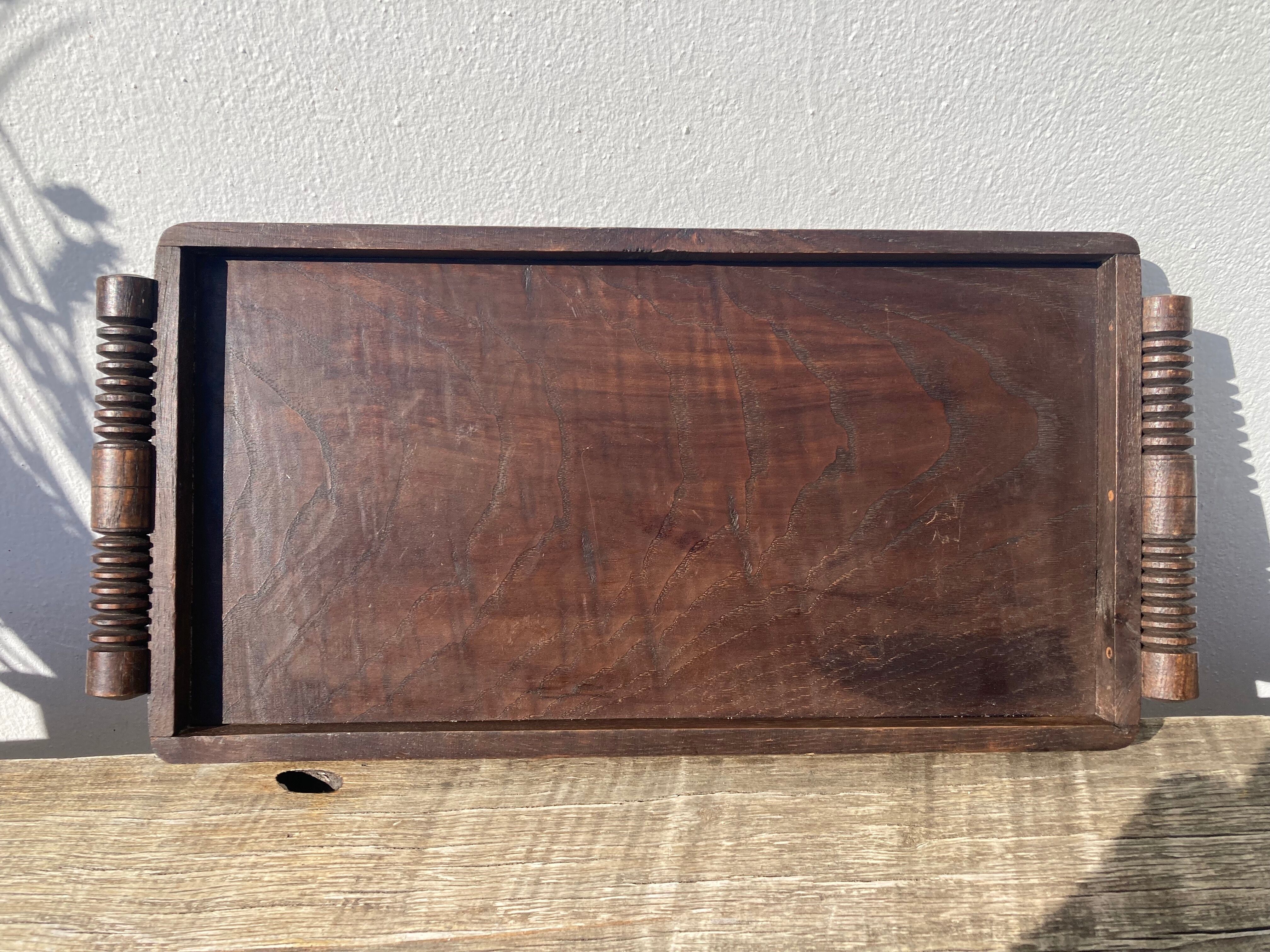 Rectangular art deco turned wood tray