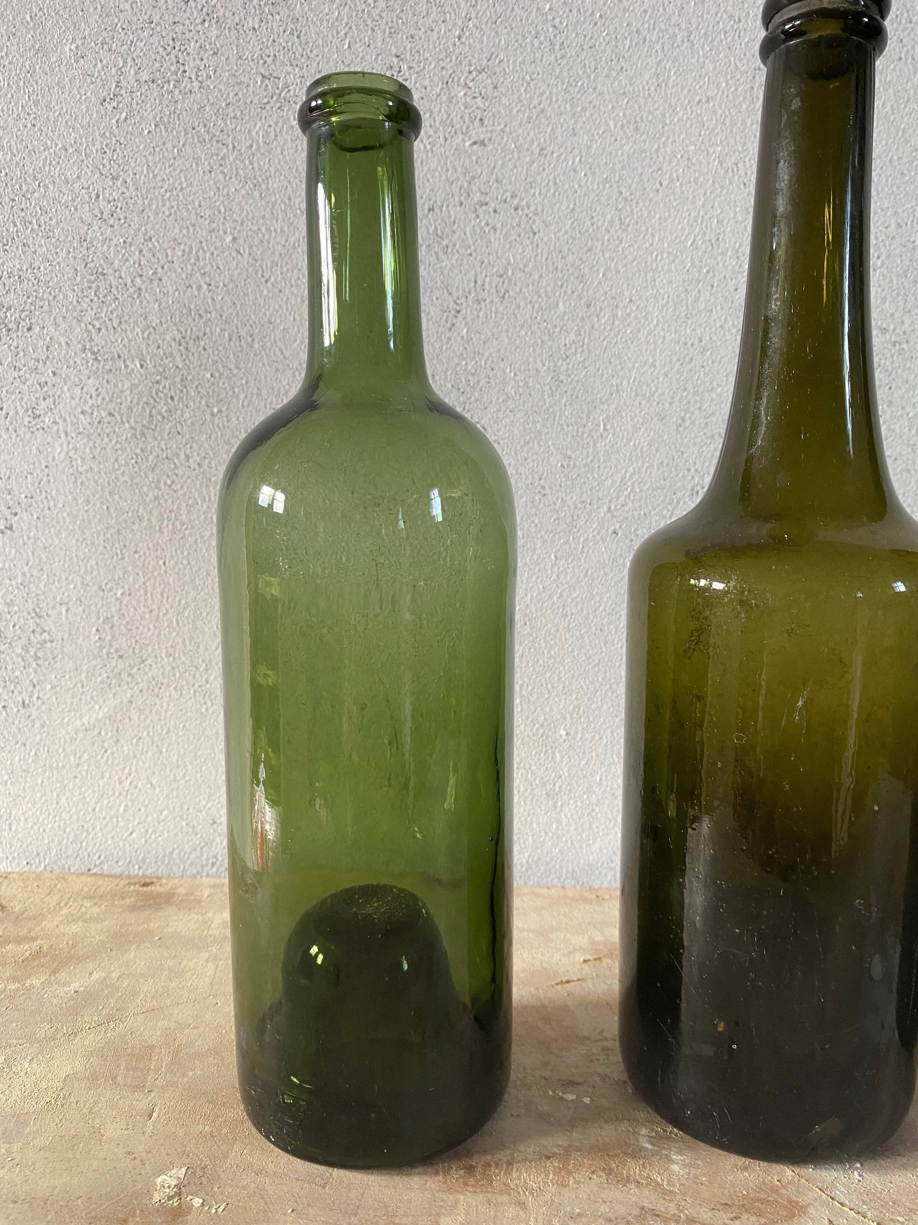 Set of 3 old blown glass bottles