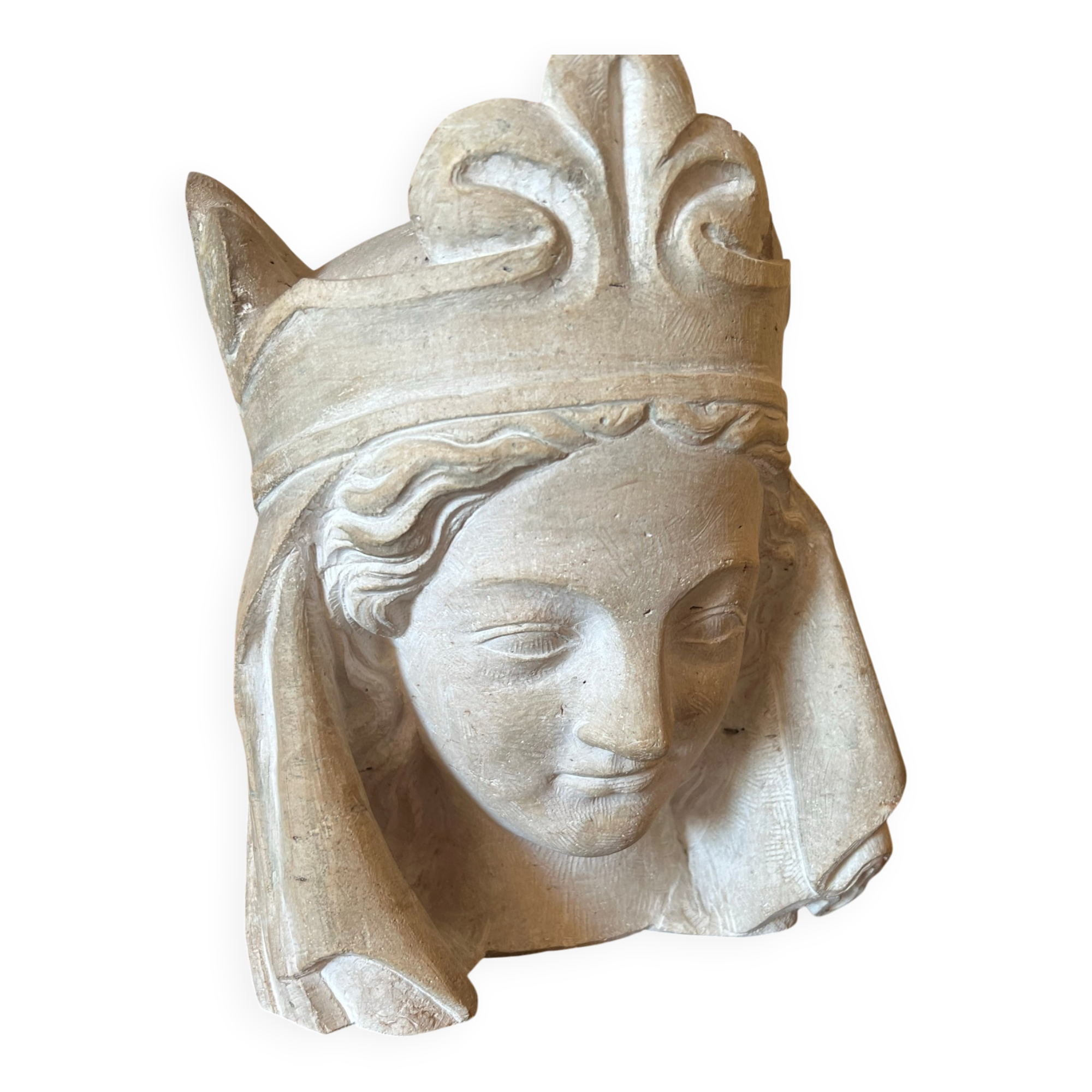 Sculpture ancienne en pierre visage de Bethsabee