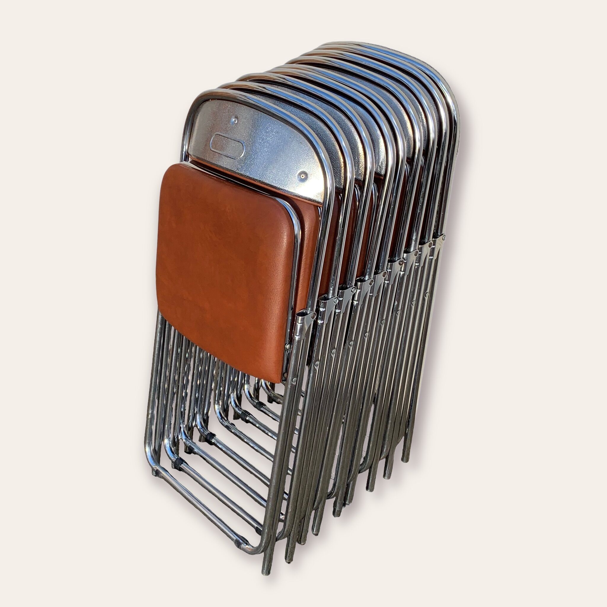 10 vintage skai and chrome metal folding chairs 1970