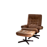 Armchair and footrest in leather