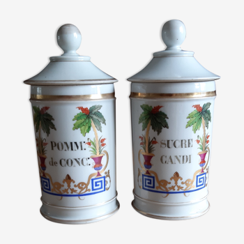 Paire de pots a pharmacie en porcelaine