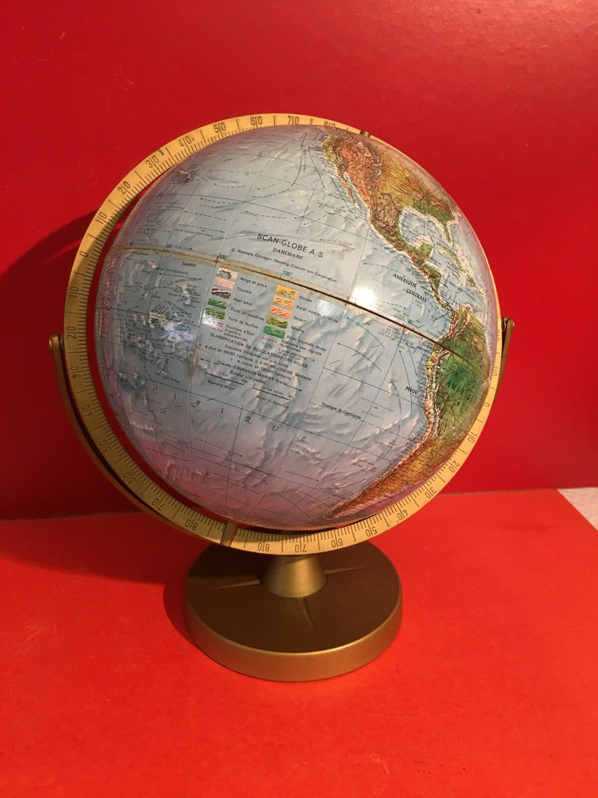 Mappemonde globe terrestre scan globe A/S Danemark carton & laiton & métal