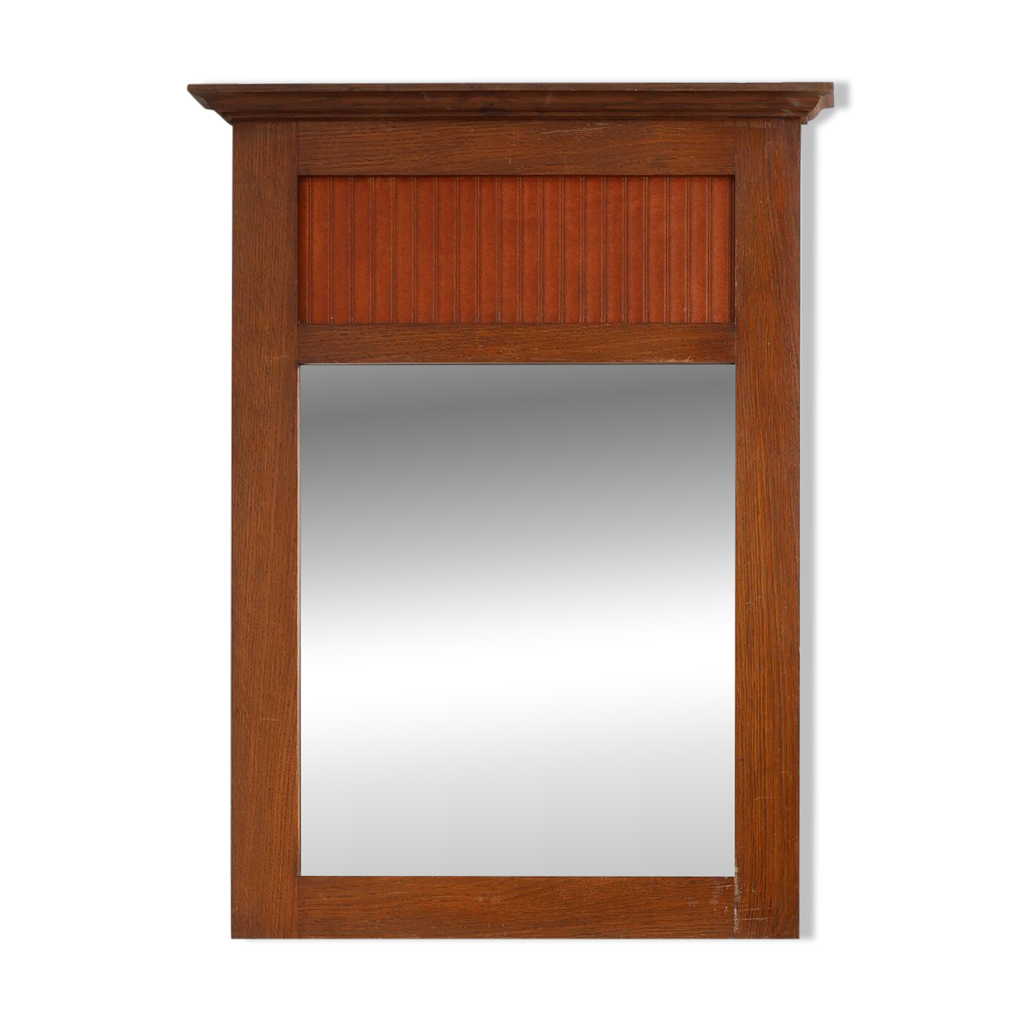 French Art Deco Oak Mirror with Fluted Panel, circa 1930