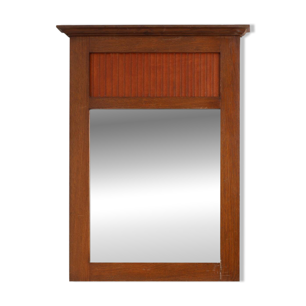 Miroir en chêne Art Déco français avec panneau cannelé, vers 1930