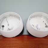 Plafonnier industriel Holophane en verre opaline blanc et transparent (7 disponibles)