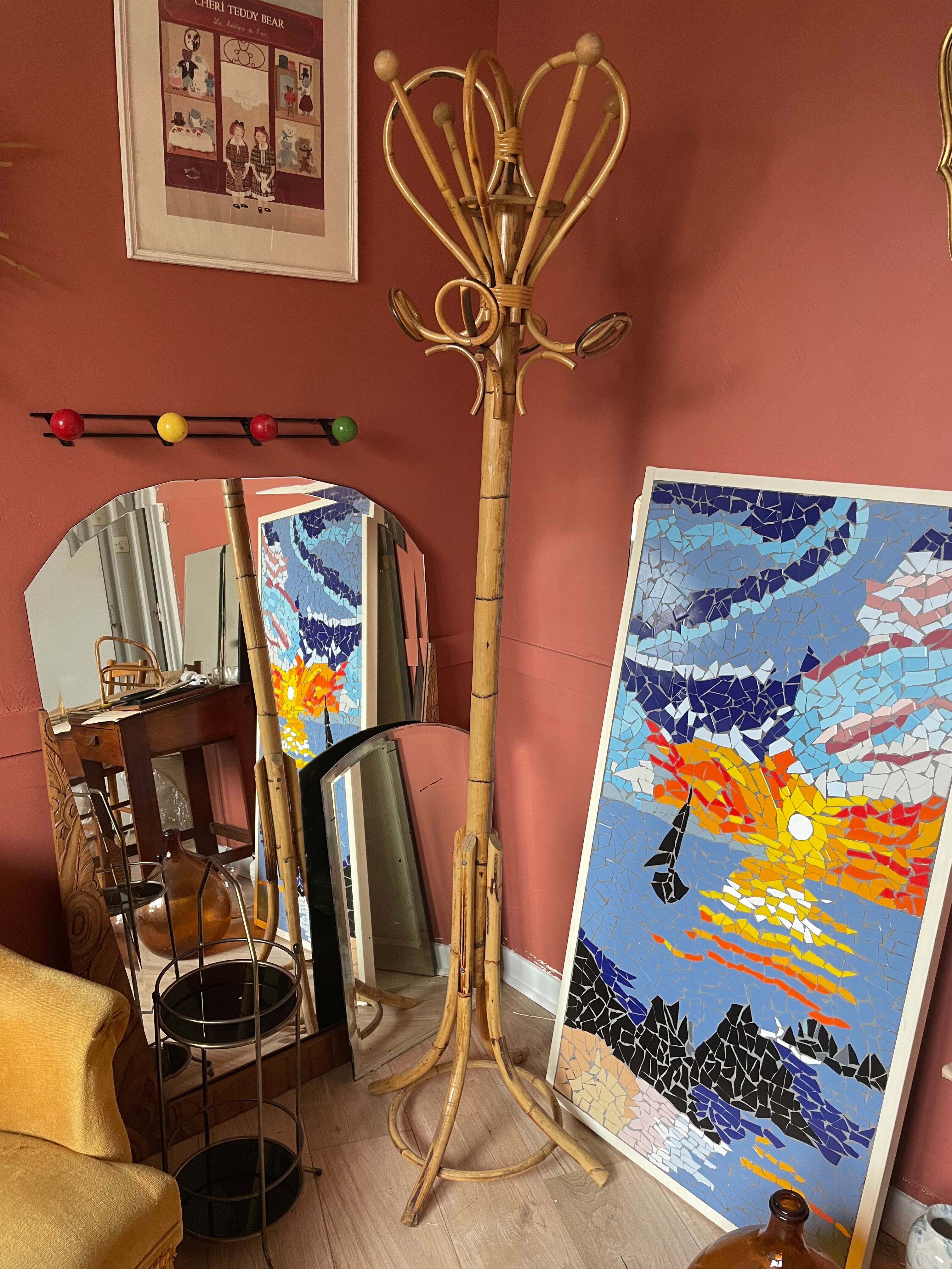Rattan coat rack