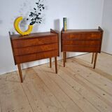 Pair of teak bedside tables with 3 drawers – Denmark, 1960s