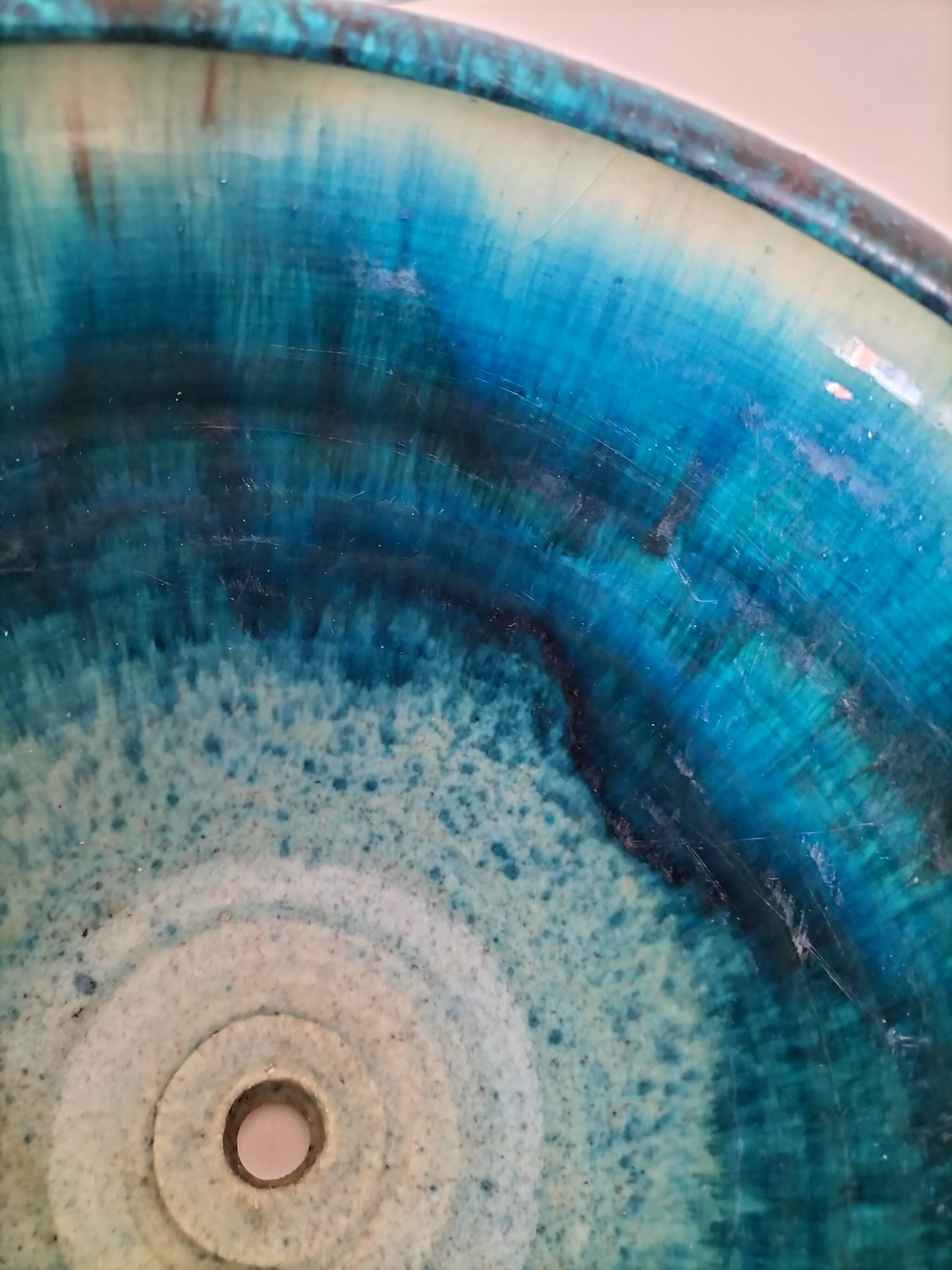 Accolay cache-pot in blue petrol and deep black glazed stoneware.