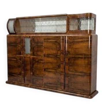 Buffet en noyer et verre Art Déco, avec vitrine en verre, Europe centrale, années 1930