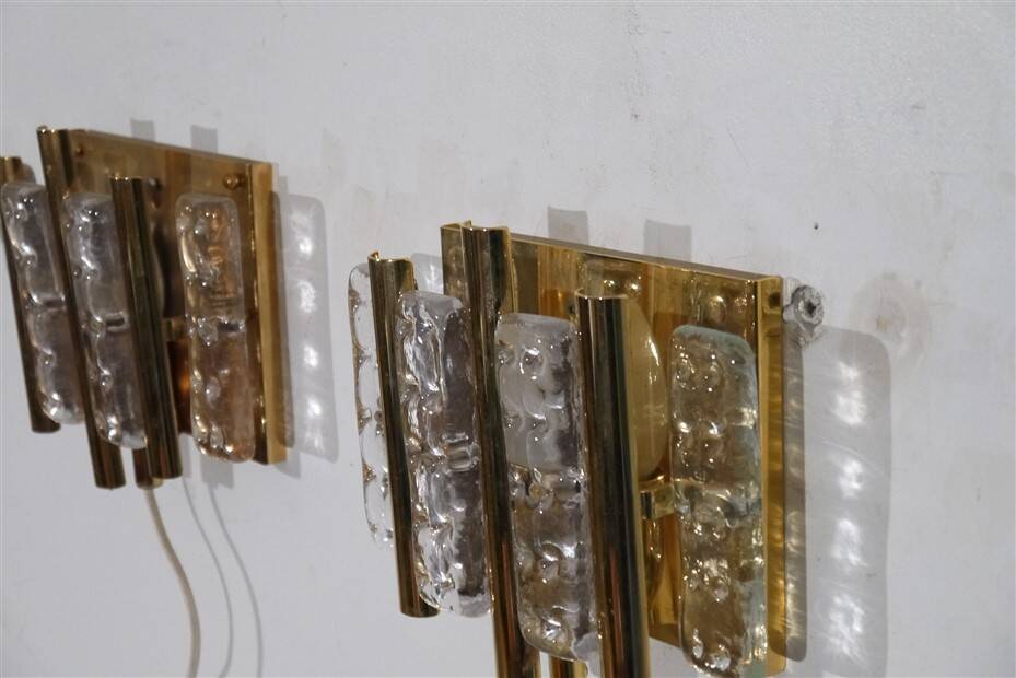 Pair of glass and brass wall lights by Carl Fagerlund 1970