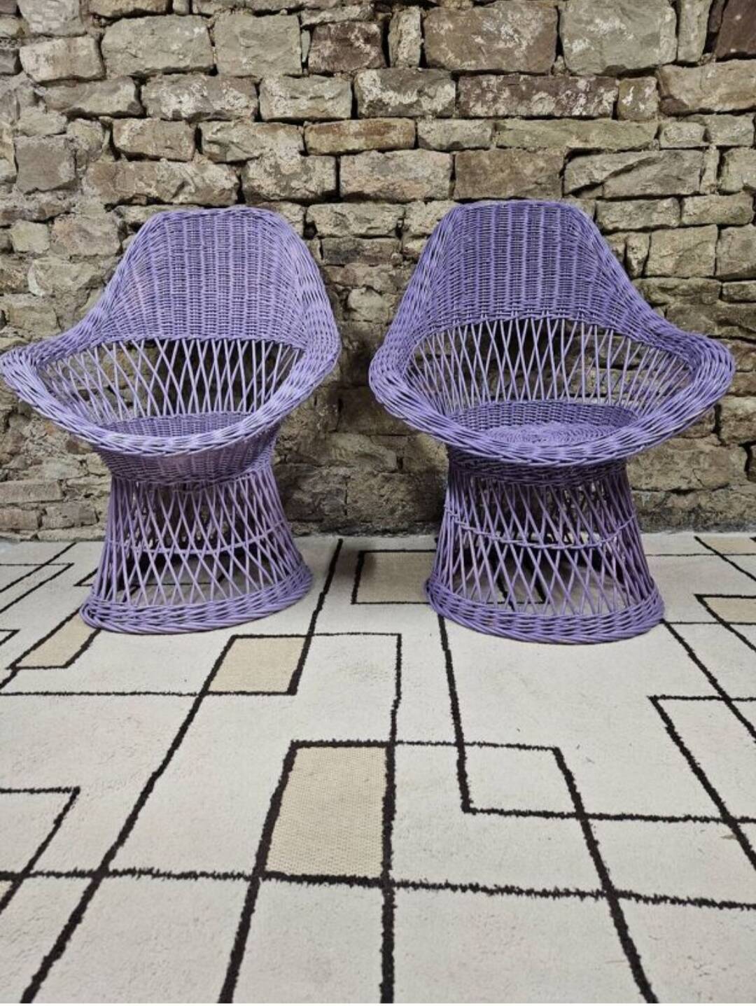 Pair of rattan and wicker armchairs, 1960s