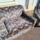 3-seater sofa + 2 vintage armchairs in multicoloured fabric retro design
