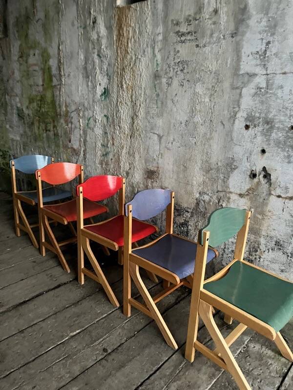Vintage multicolour Bauhaus-style wooden chair