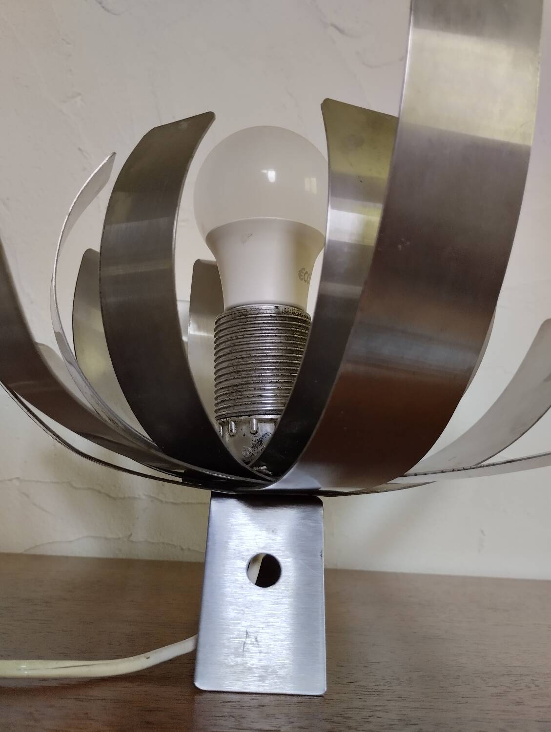Seventies brushed steel flower lamp