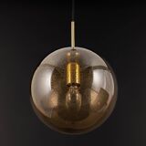 Large smoked glass ball pendant by Limburg with brass, Germany, 1970s.