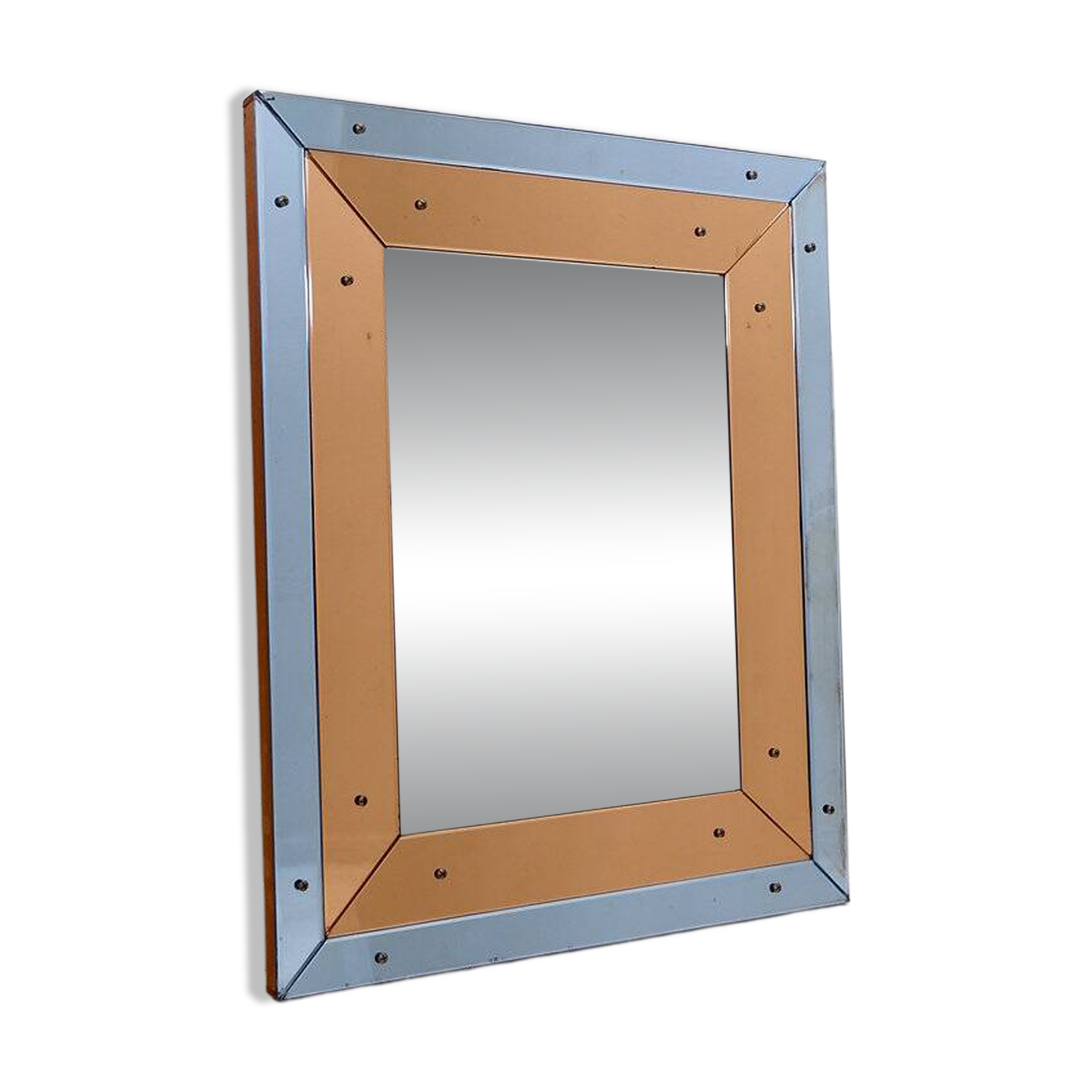 Bevelled wall mirror with blue and copper mirror panels - Italy 1930s