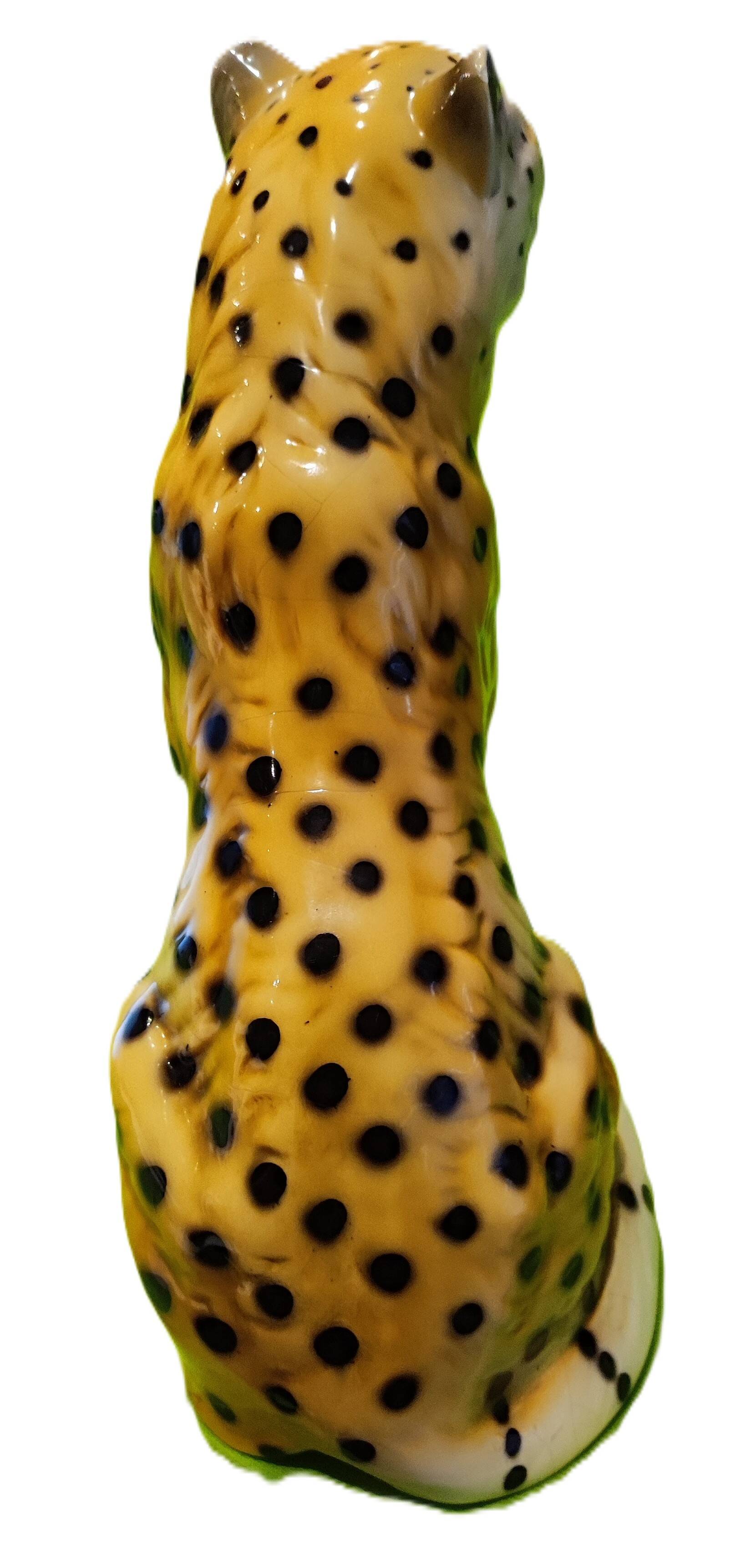 Figurine Guépard Mid-Century en céramique émaillée - 25 cm